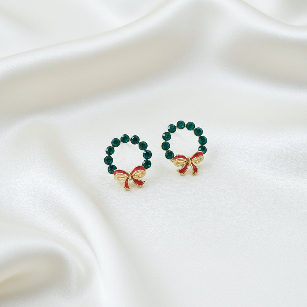 Elite Green Stone Bow Loop Earrings jewellery product view 3