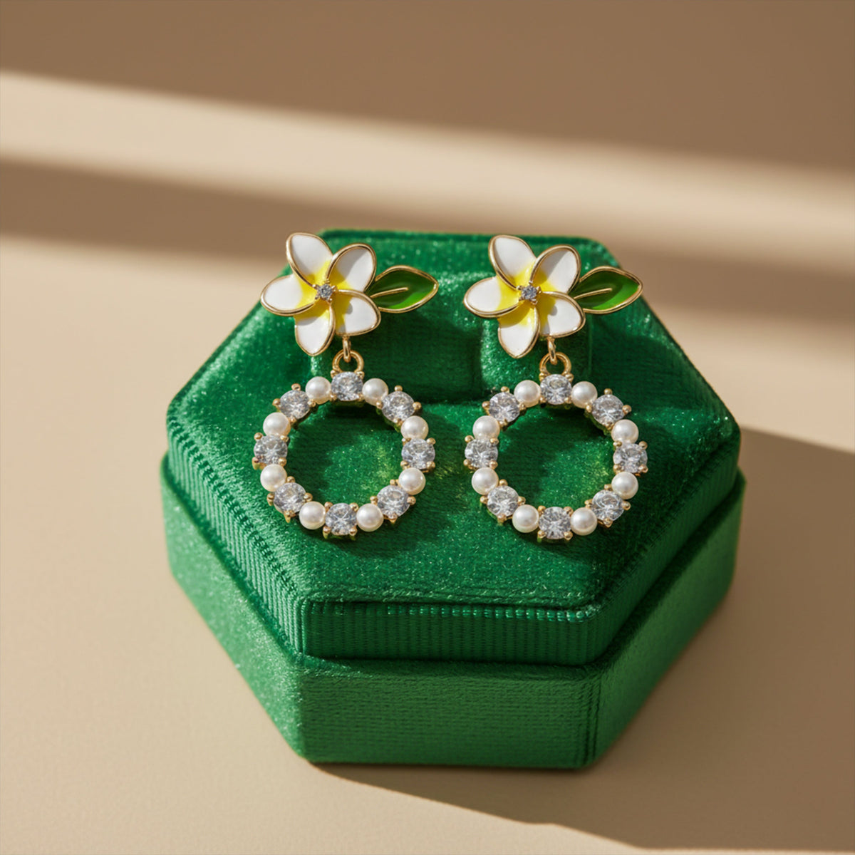 Golden Petal Pearl Circle Earrings jewellery product view 3
