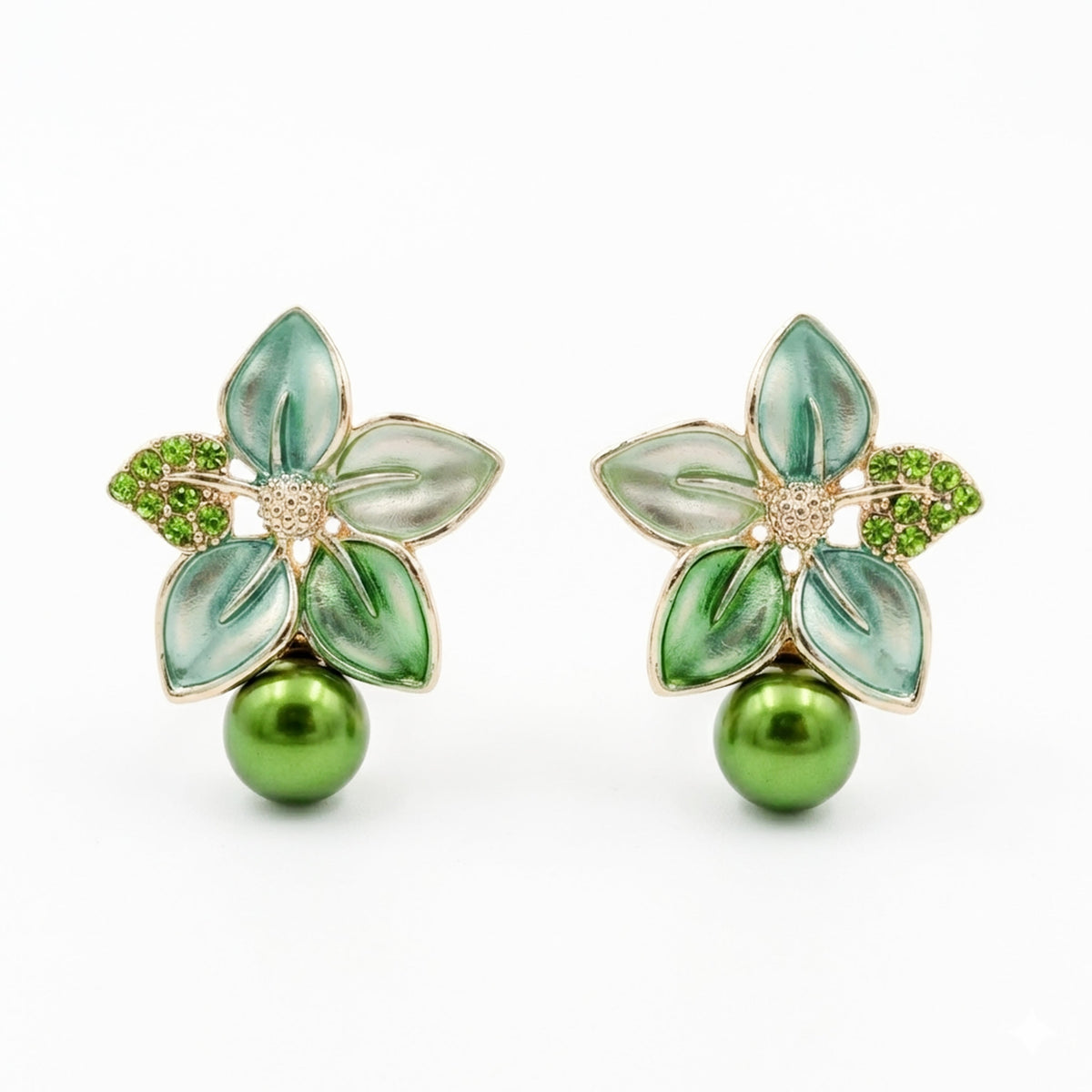 Celestial Green Petal Earrings jewellery product view 6