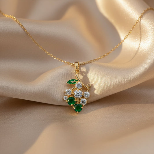 Green Flower Crystal Gold Pendant Necklace jewellery product view 1
