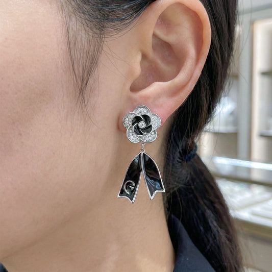 Black Enamel Blossom Drop Earrings jewellery product view 2