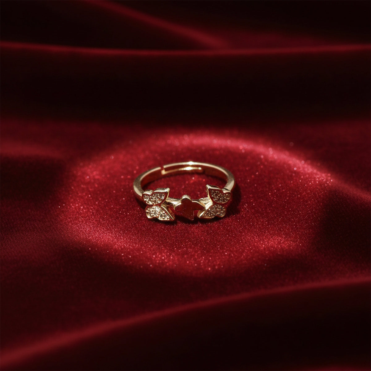 Twin Butterfly Crystal Gold Ring jewellery product view 3