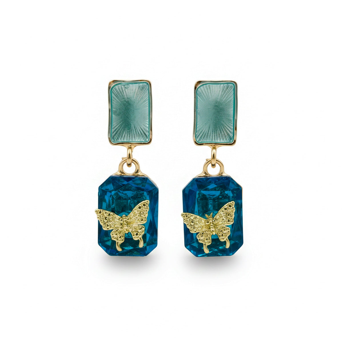 Blue Crystal Butterfly Drop Earrings jewellery product view 6