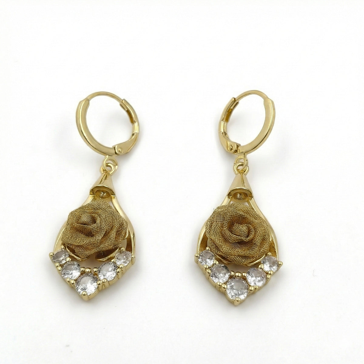 Classic Gold Flower Drop Earrings jewellery product view 6