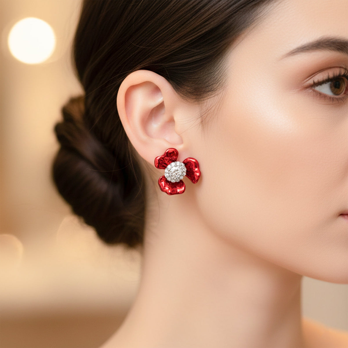 Red Blossom Crystal Luxury Earrings jewellery product view 4