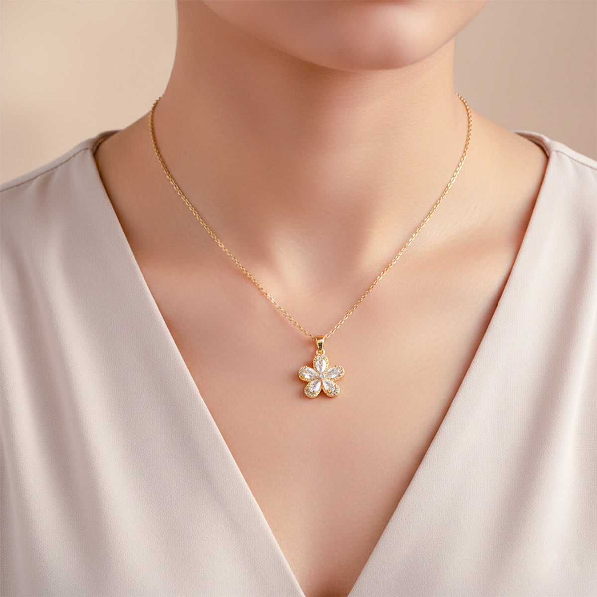 Sparkle Flower Crystal Pendant Necklace jewellery product view 3