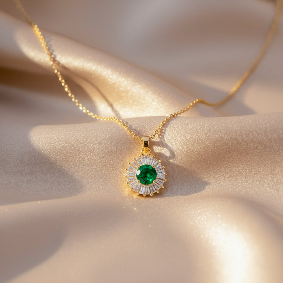 Luxpenny Emerald Halo Gold Pendant Necklace jewellery product view 1
