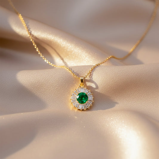 Luxpenny Emerald Halo Gold Pendant Necklace jewellery product view 1