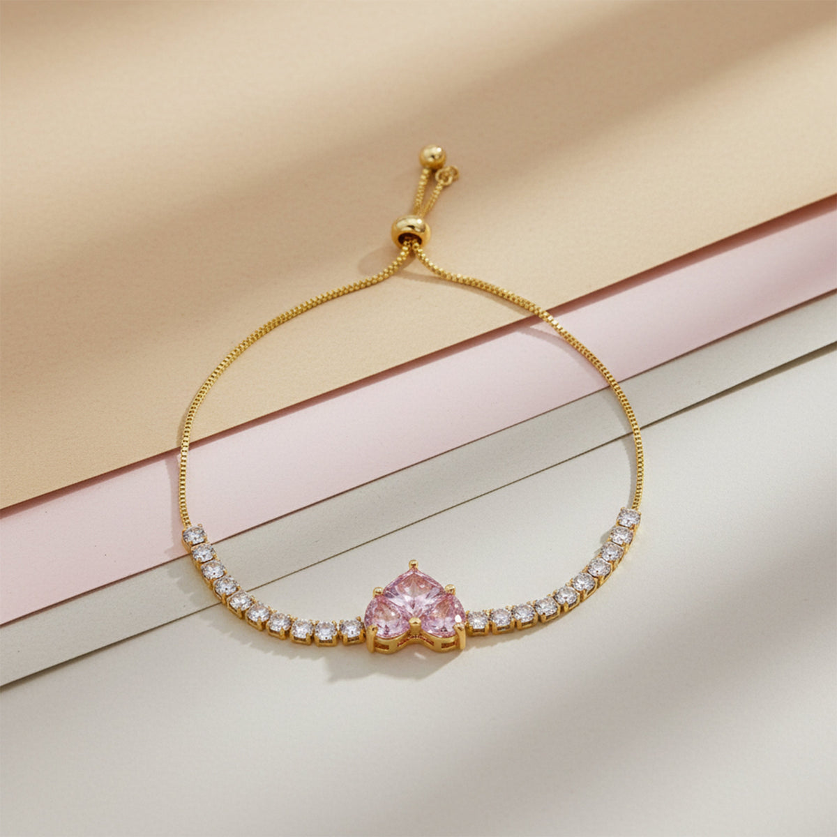 Pink Heart Diamond Tennis Bracelet jewellery product view 4