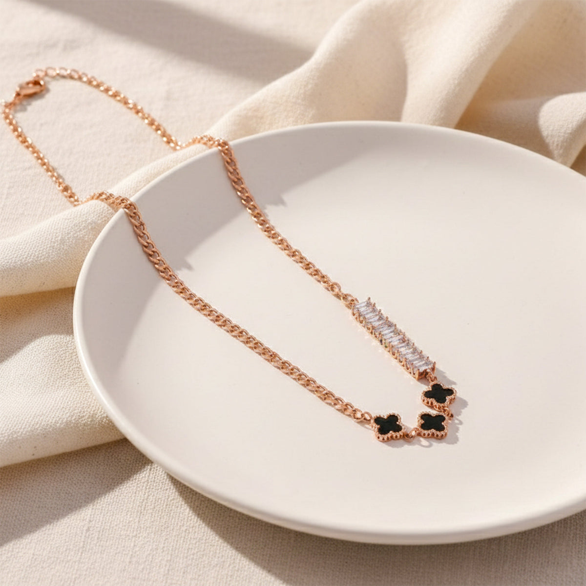 Clover Black Necklace jewellery product view 3
