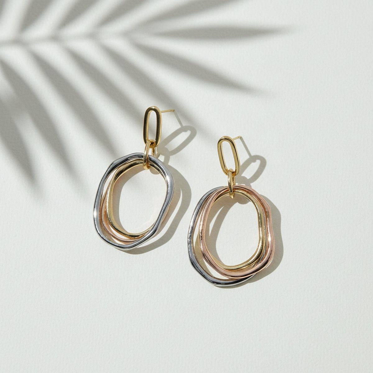 Tri-Tone Layered Oval Statement Earrings jewellery product view 5