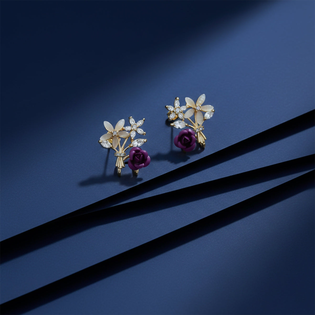 Premium Crystal Purple Stud Earrings jewellery product view 4