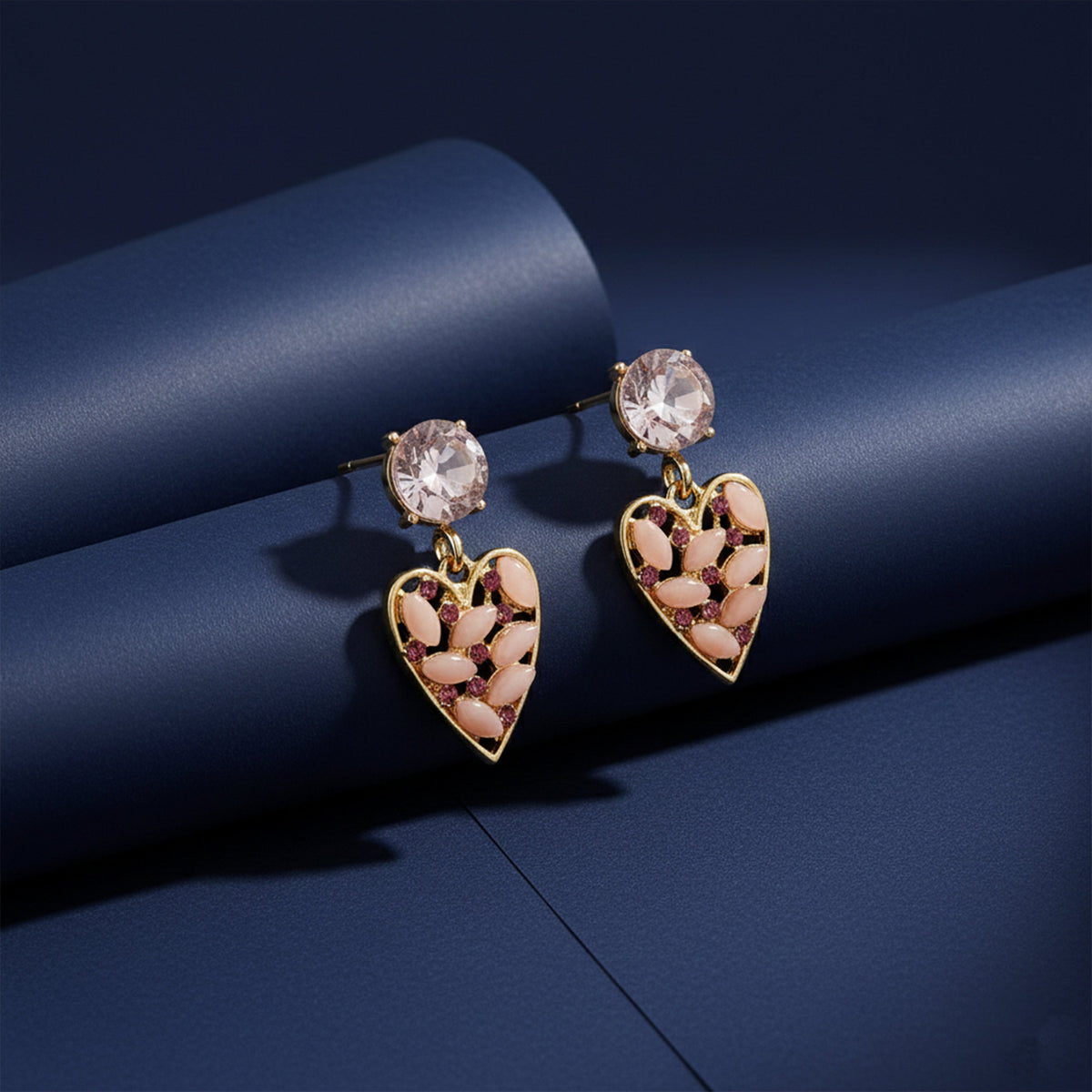 Rosé Crystal Heart Earrings jewellery product view 5