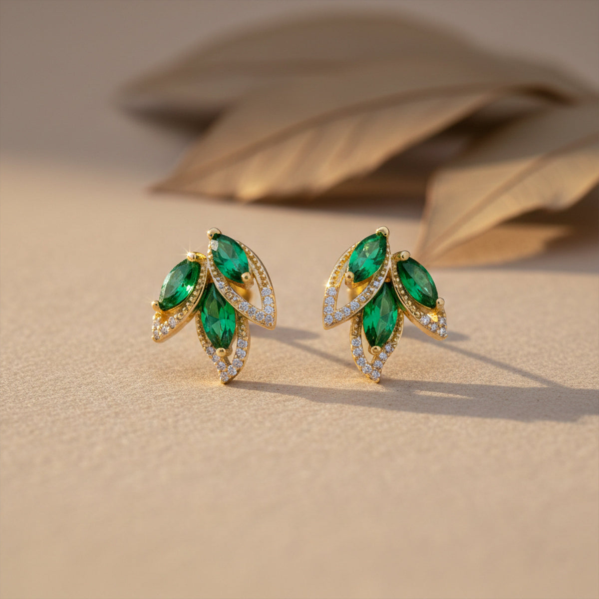 Luxury Emerald Leaf Drop Earrings jewellery product view 4