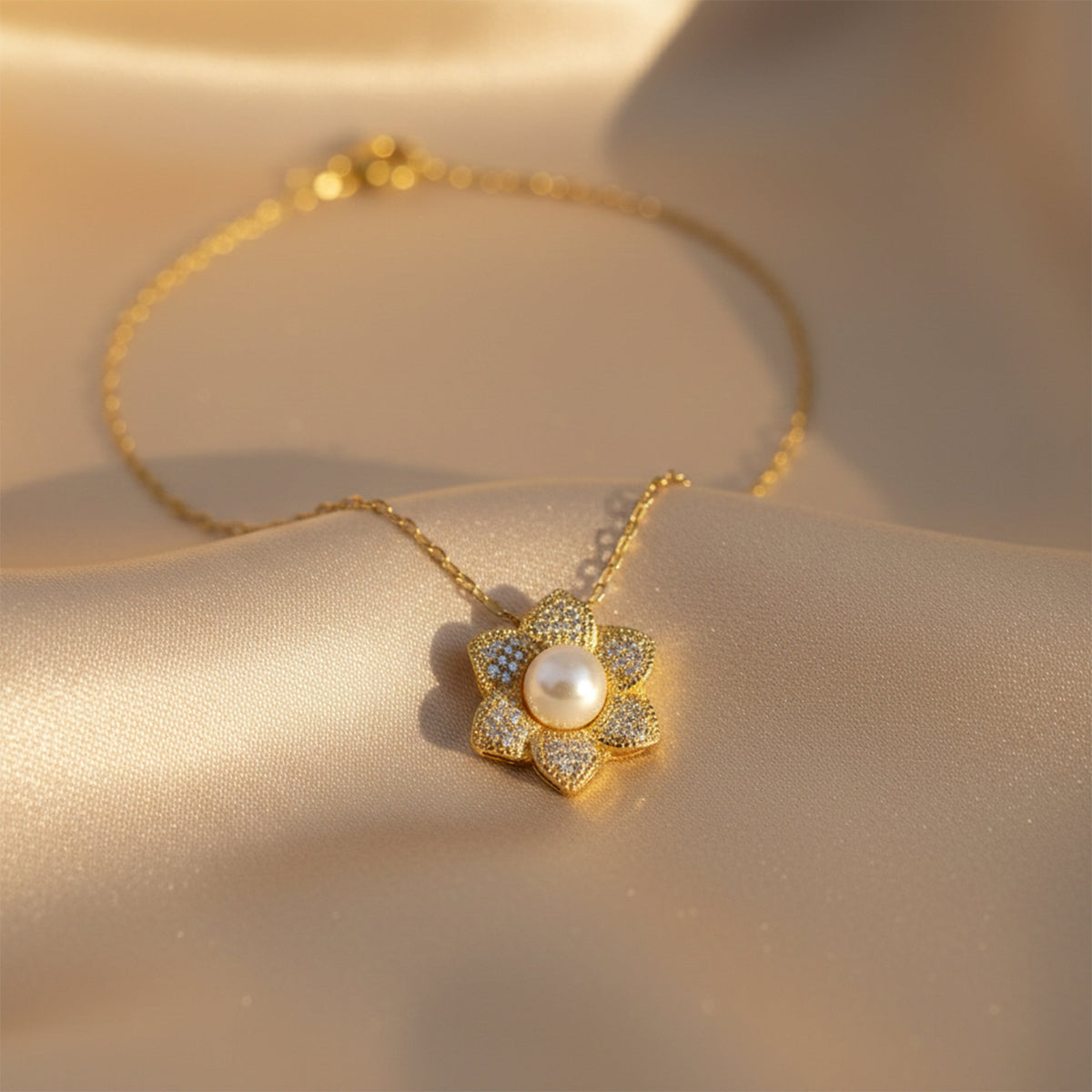 Golden Blossom Pearl Pendant Necklace jewellery product view 2