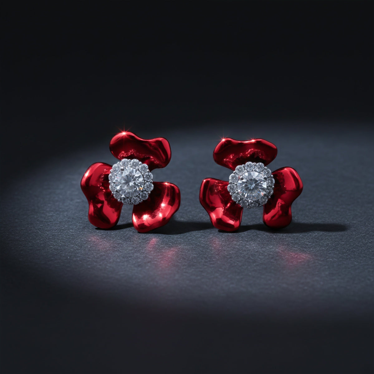 Red Blossom Crystal Luxury Earrings jewellery product view 1