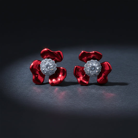 Red Blossom Crystal Luxury Earrings jewellery product view 1