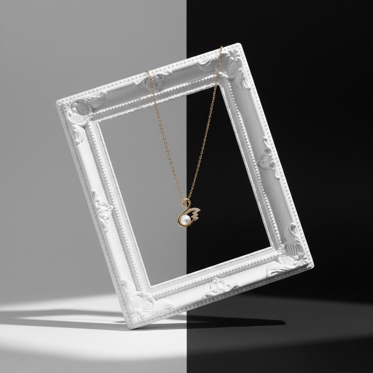 Elegant Swan Pearl Gold Pendant Necklace jewellery product view 5