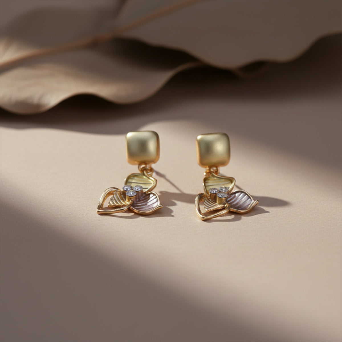 Golden Leaf Designer Earrings jewellery product view 4