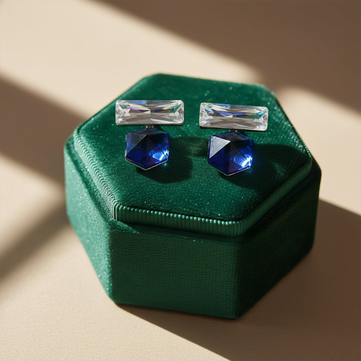 Blue Cube Crystal Dangle Earrings jewellery product view 4