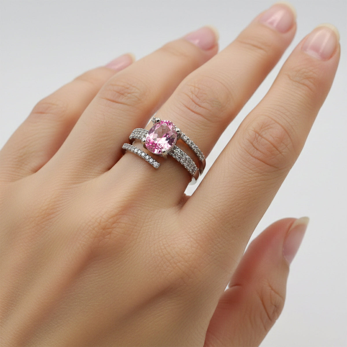Pink Sapphire Diamond Split Band Ring jewellery product view 4