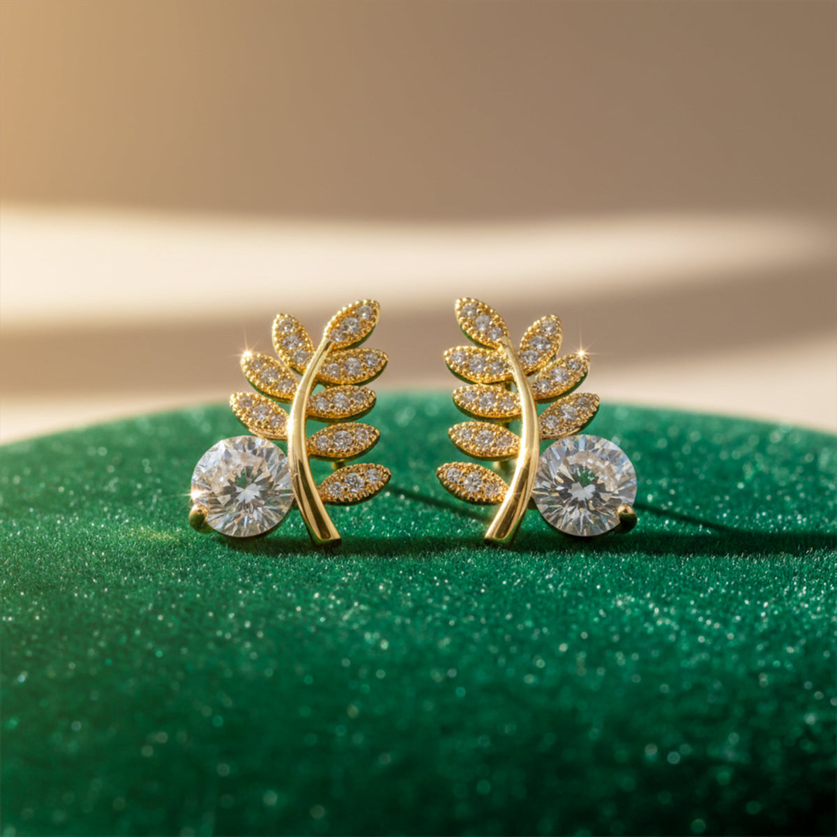 Leaf Solitaire Earrings jewellery product view 3