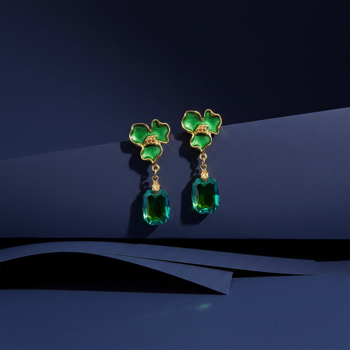 Green Bloom Crystal Earrings jewellery product view 4