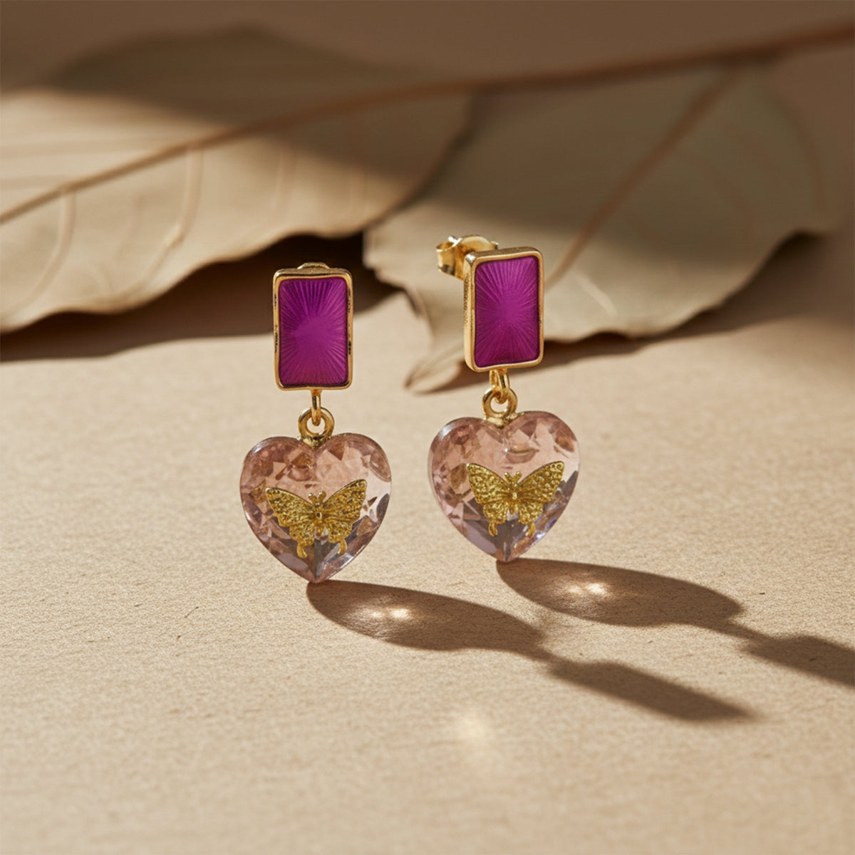 Butterfly Heart Floral Gold Earrings jewellery product view 3