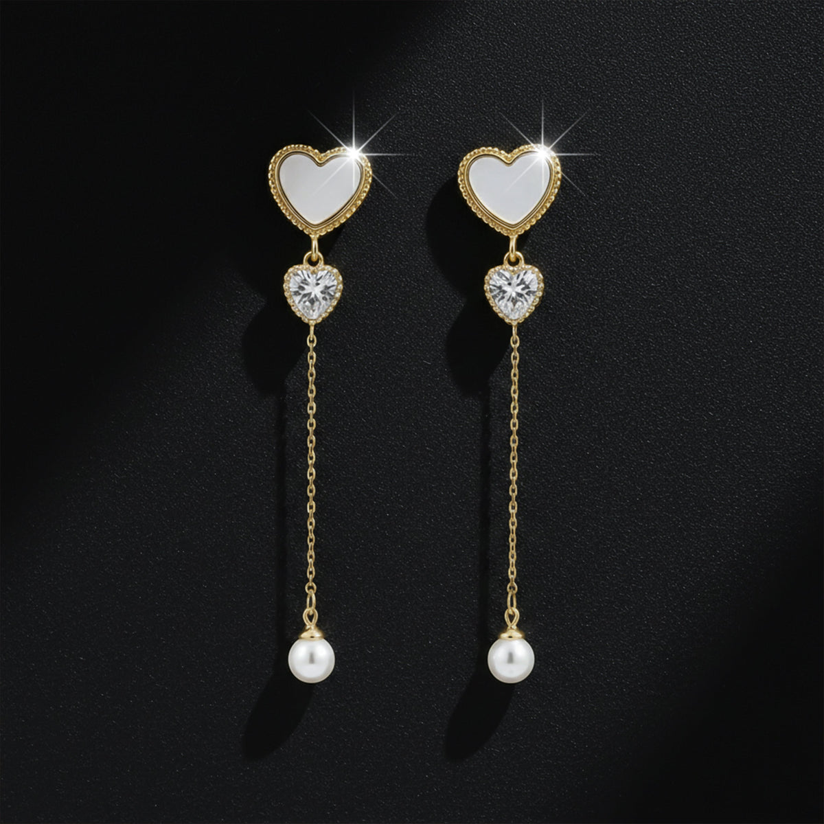 Ivory Luxe Heart Pearl Drop Earrings jewellery product view 3