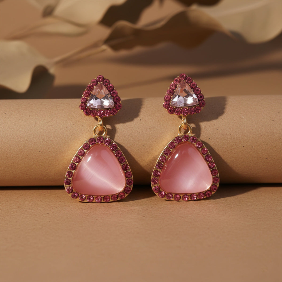 Rose Aura Gemstone Dangle Earrings jewellery product view 4