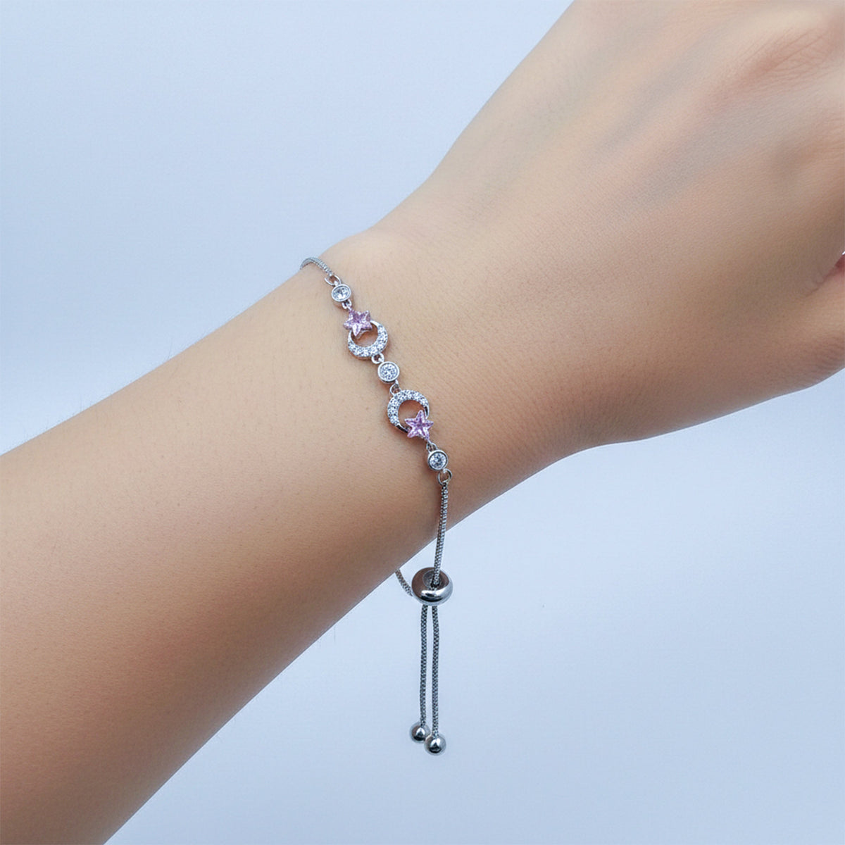 Starluxe Pink Crystal Halo Silver Bracelet jewellery product view 2