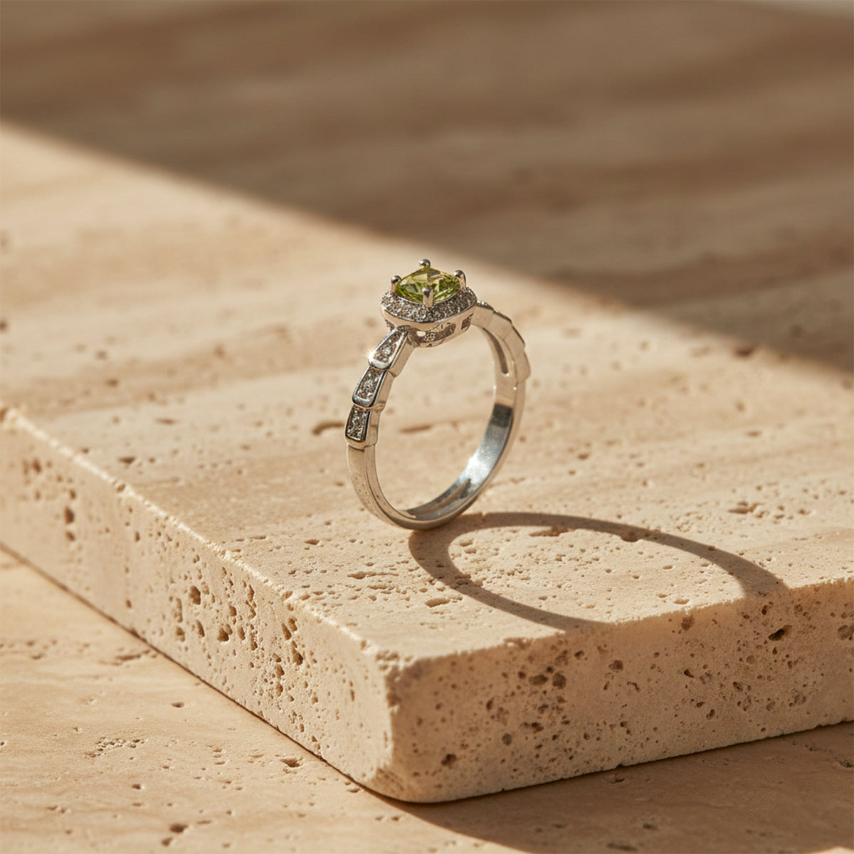 Elite Green Gemstone Halo Ring jewellery product view 4