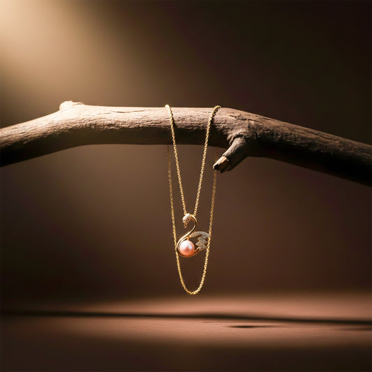Gold Swan Pearl Pendant Necklace jewellery product view 1