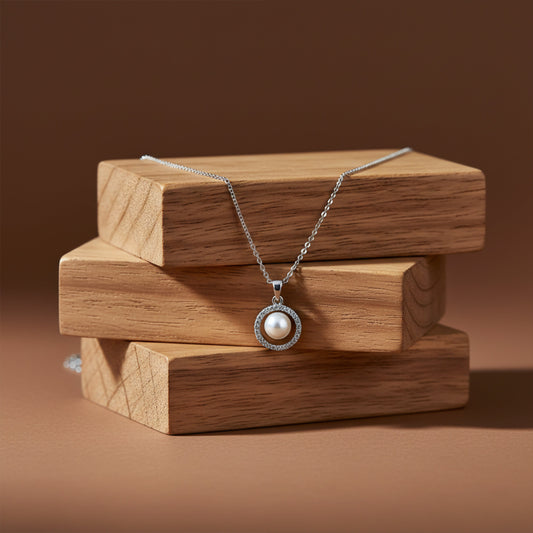 Classic Pearl & Silver Chain Necklace jewellery product view 2