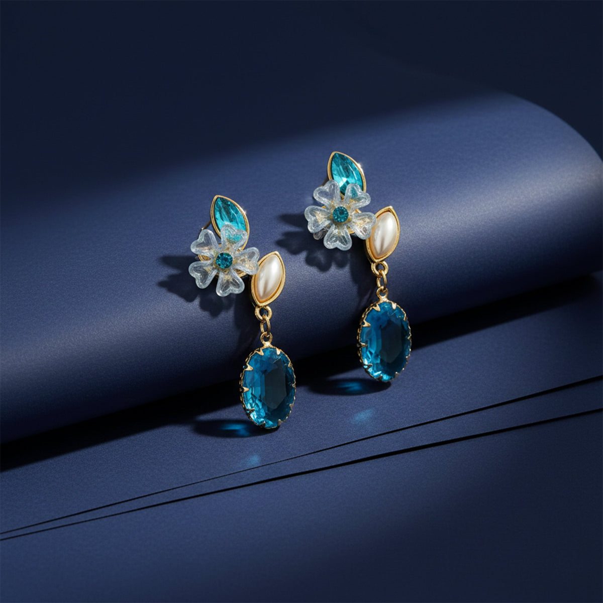 Teal Blossom Drop Earrings jewellery product view 4