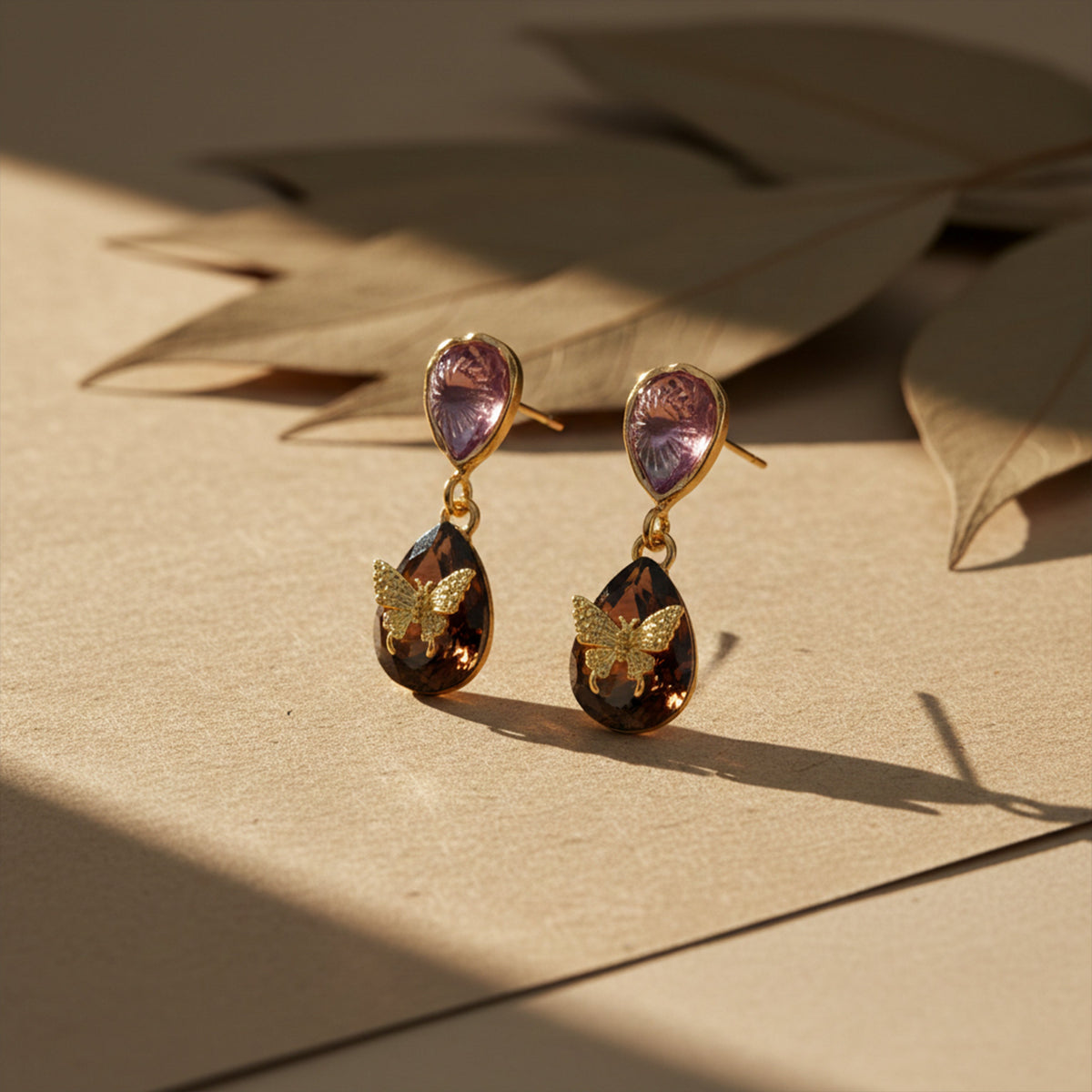 Butterfly Gemstone Drop Earrings jewellery product view 4