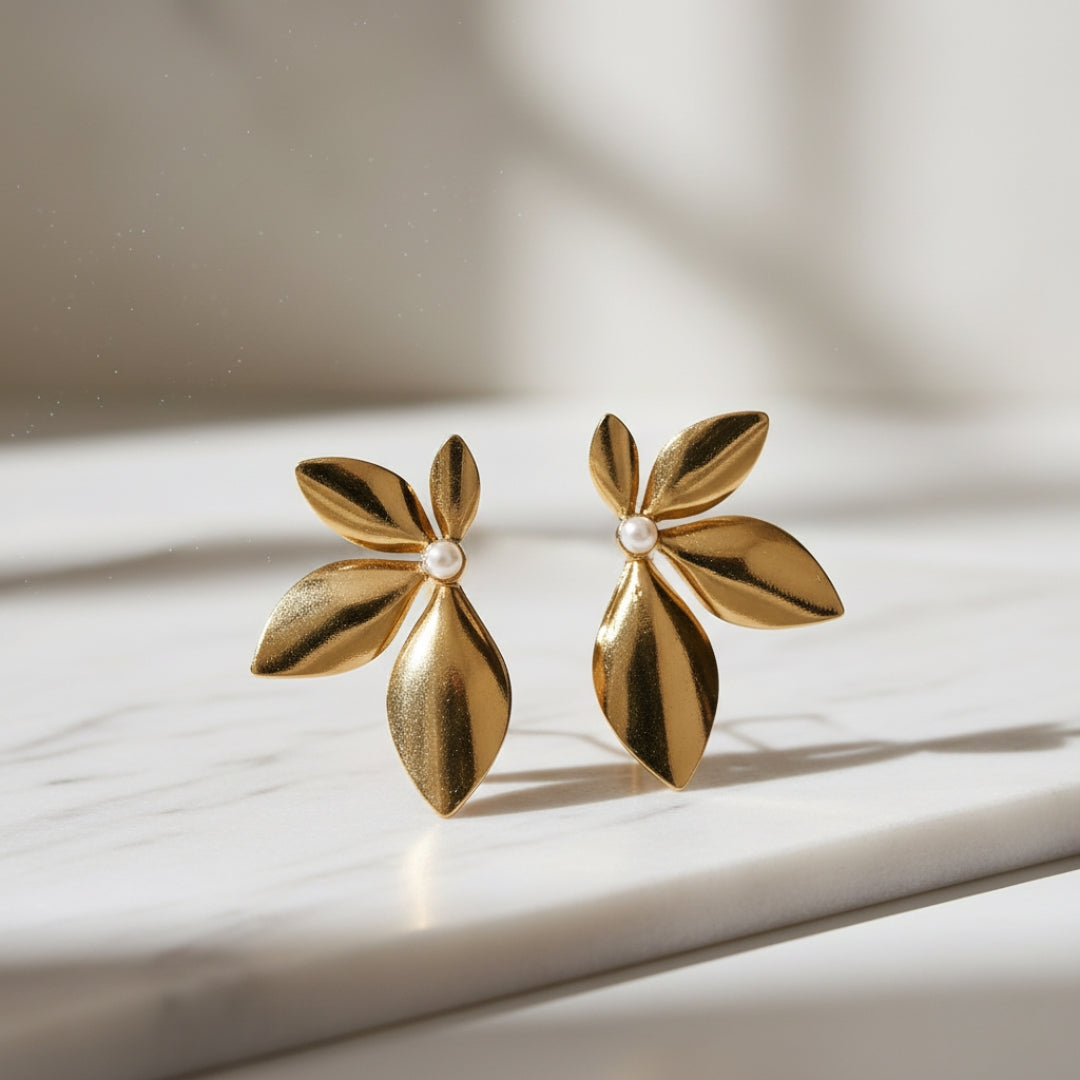 Gold Flower Earrings jewellery product view 5