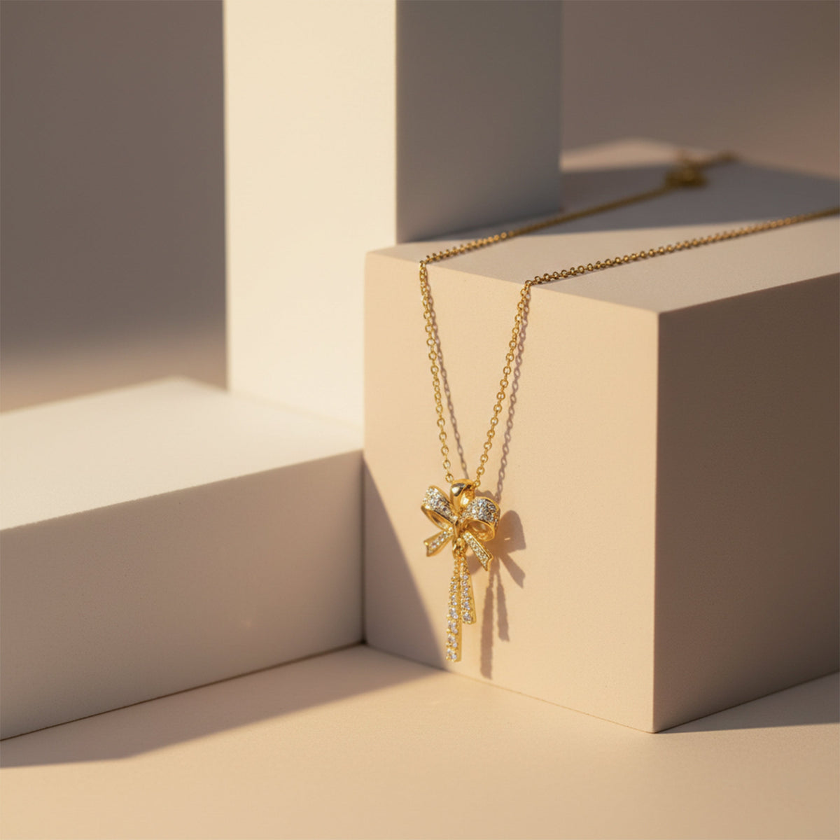 Elegant Gold Bow Pendant Necklace jewellery product view 4