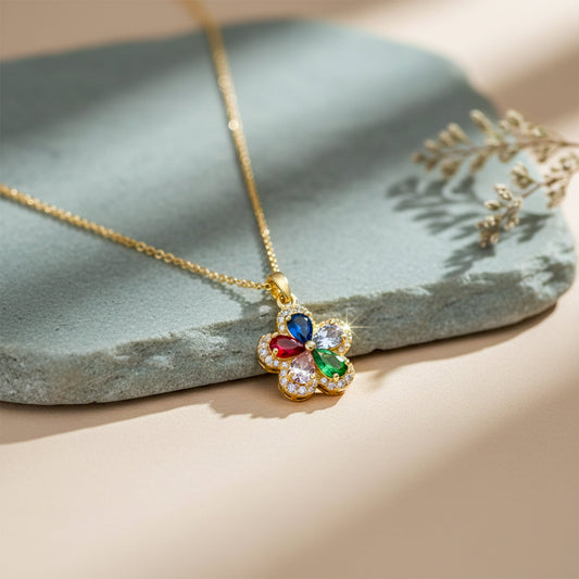 Multicolor Crystal Flower Pendant Necklace jewellery product view 1
