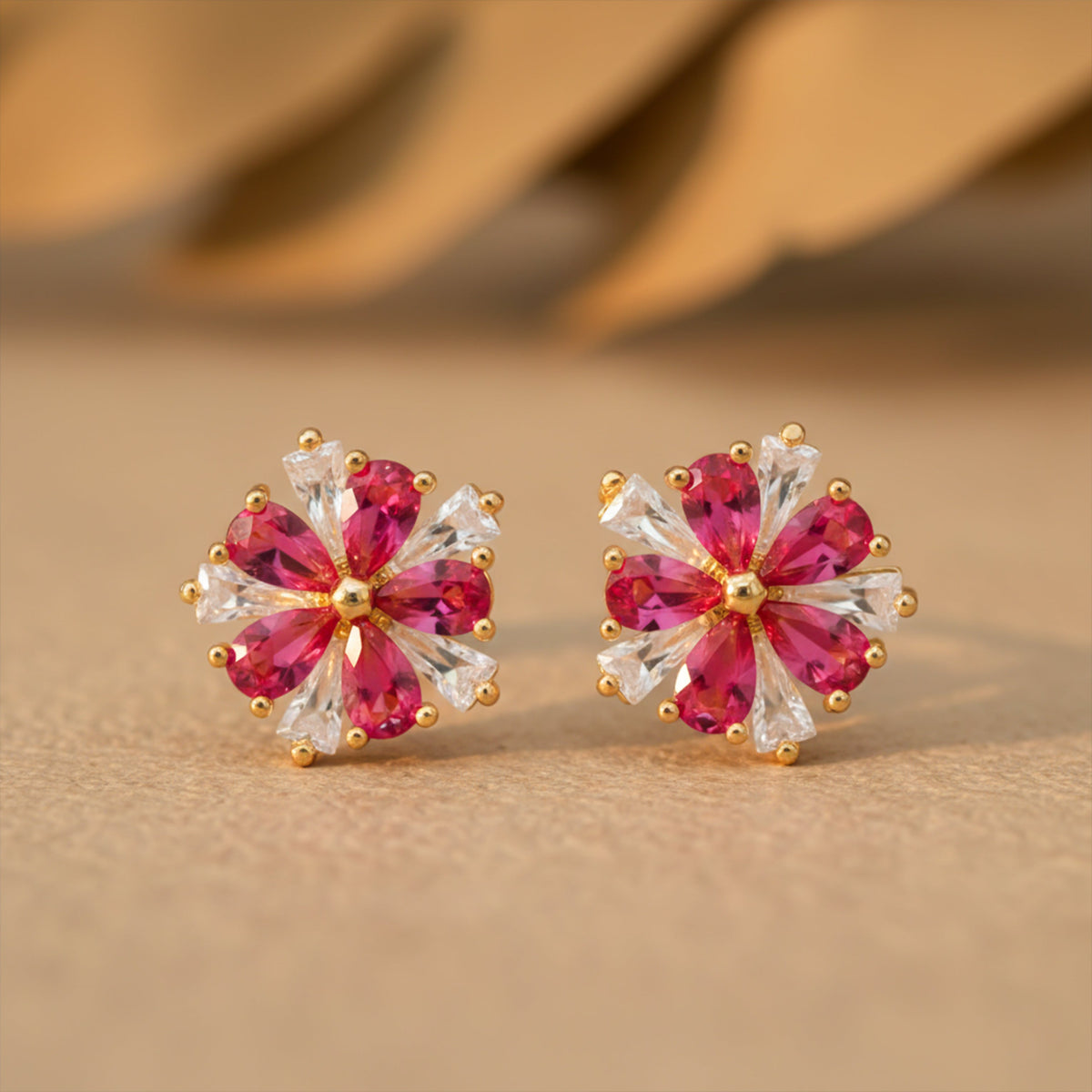 Crimson Flower Studs Earrings jewellery product view 1