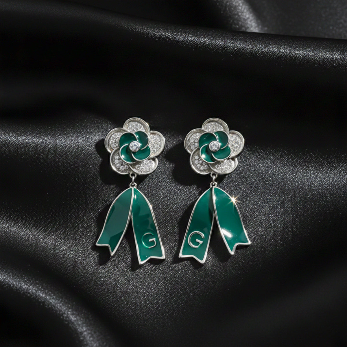 Enamel Floral Ribbon Earrings jewellery product view 1