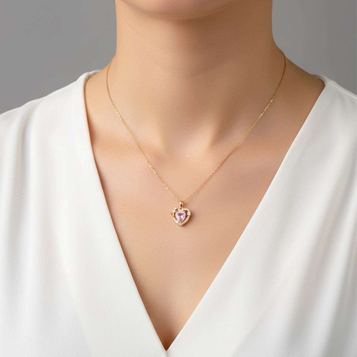 Pink Heart Gemstone Pendant Necklace jewellery product view 4