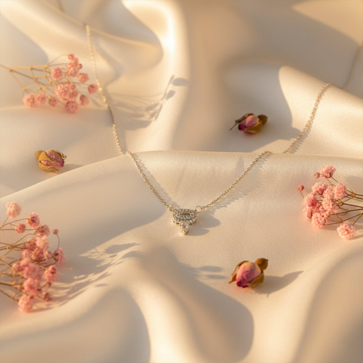Luxury Halo Diamond Silver Necklace jewellery product view 3