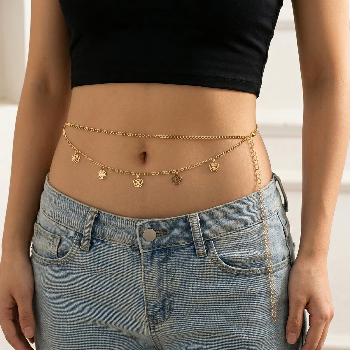 Golden Rose Drape Belly Chain jewellery product view 1