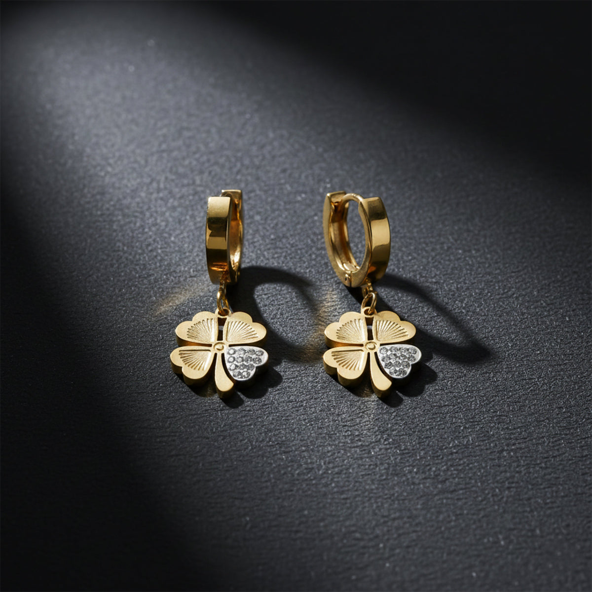 Luck Clover Gold Drop Earrings jewellery product view 3