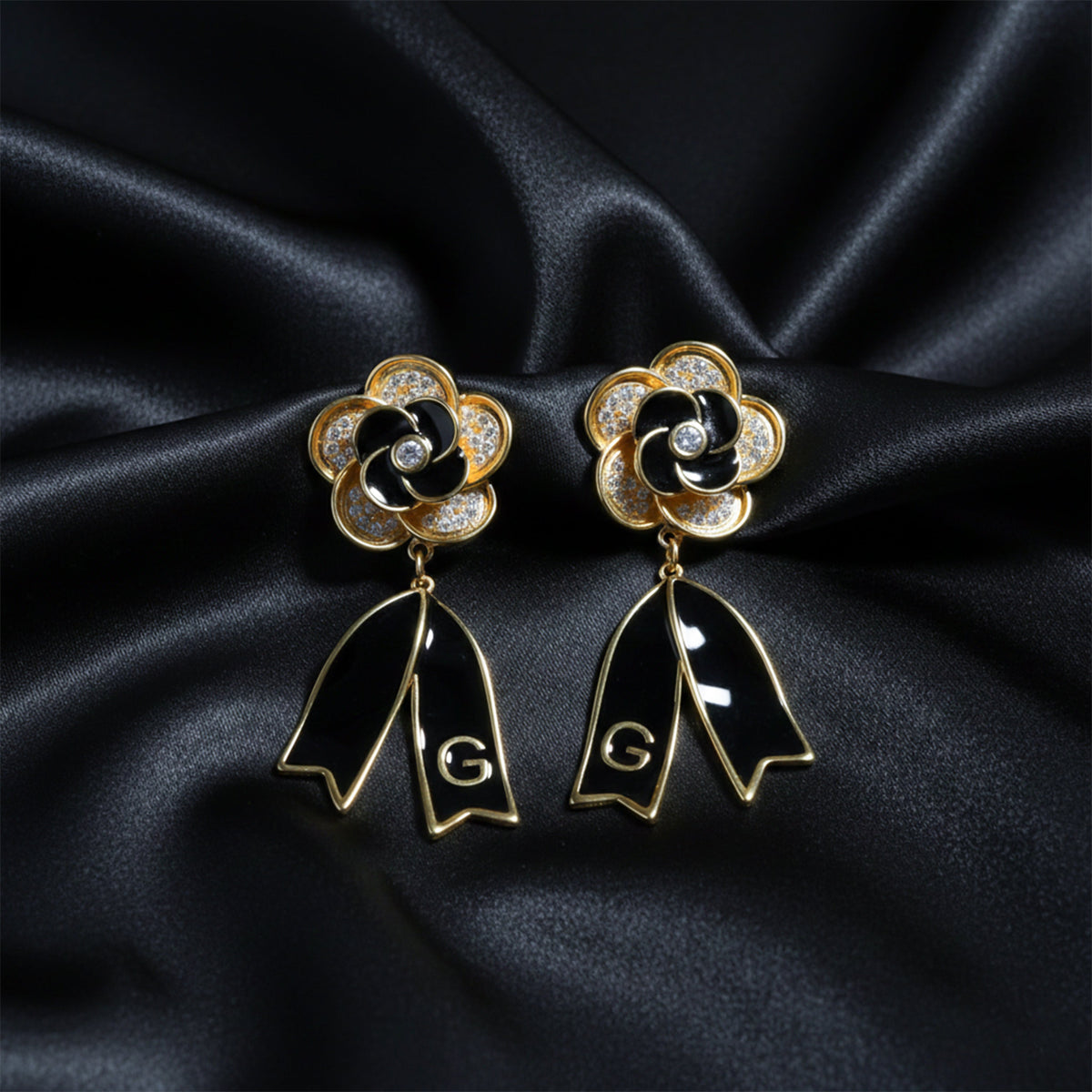 Noir Bloom Luxe Ribbon Drop Earrings jewellery product view 3