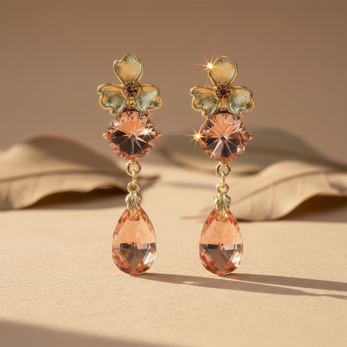 Peach Glow Luxe Danglers Earrings jewellery product view 4