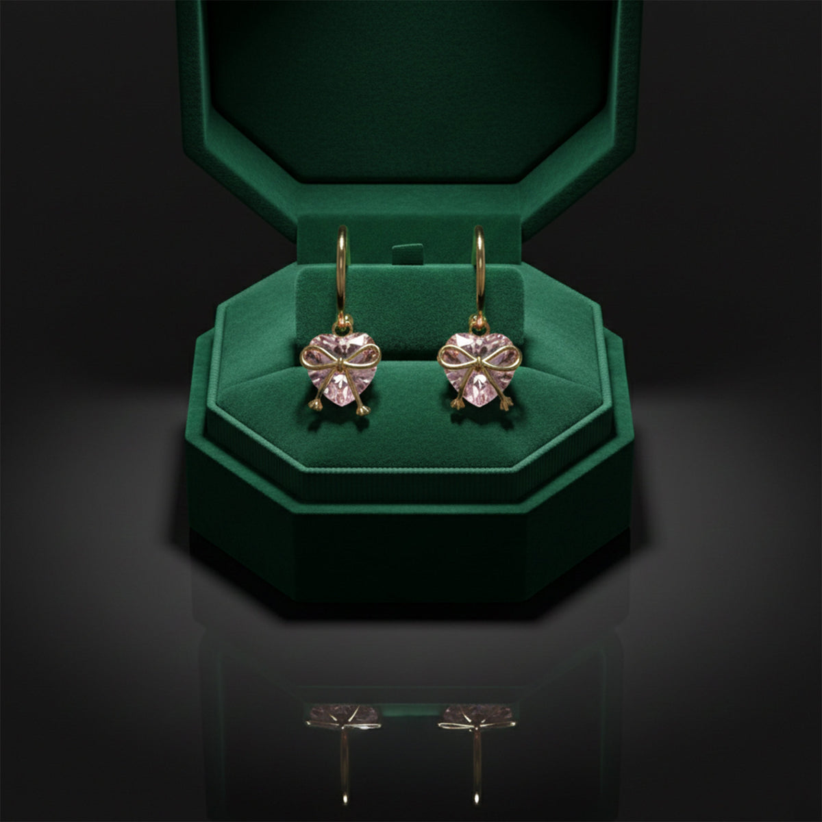 Celestia Pink Heart Bow Earrings jewellery product view 4