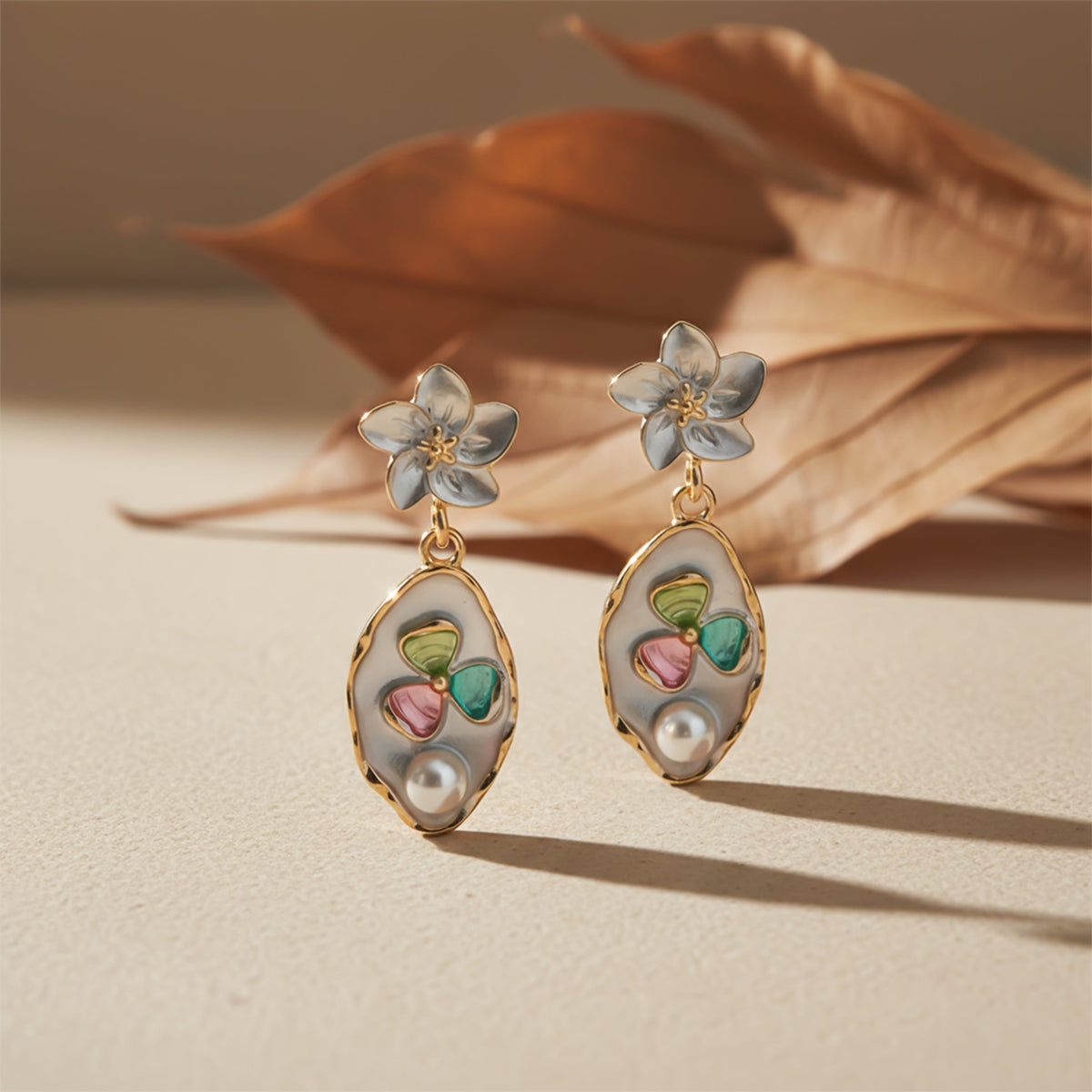 Blossom Pearl Enamel Drop Earrings jewellery product view 1