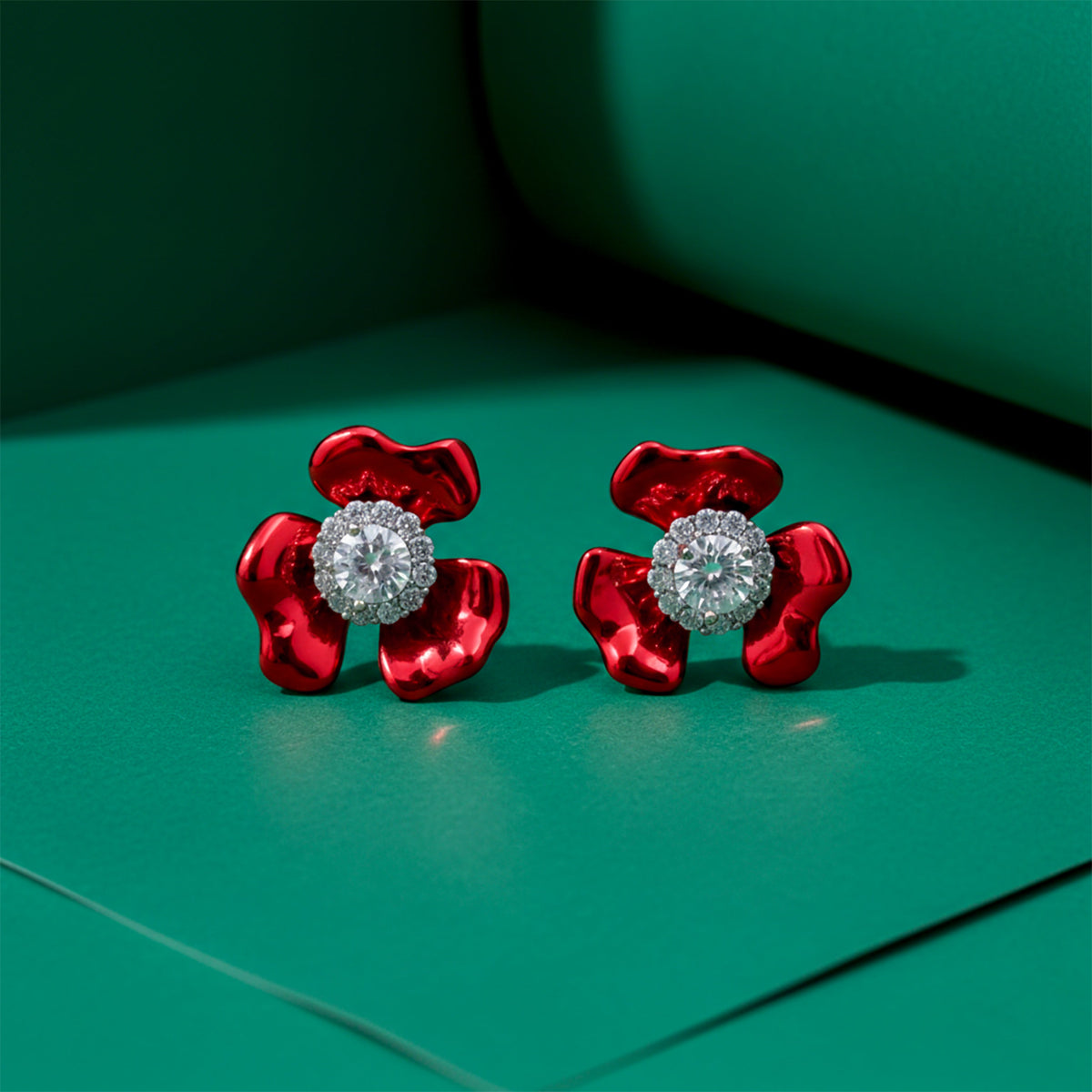 Red Blossom Crystal Luxury Earrings jewellery product view 2